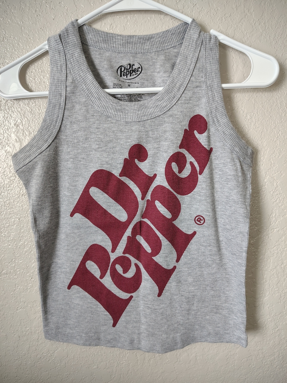 Dr Pepper Women's Gray Ribbed Tank Top with Red Logo